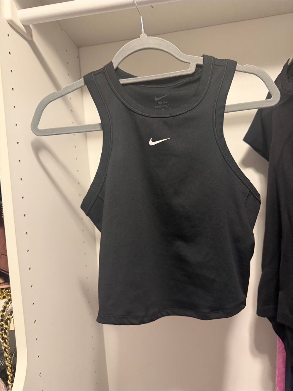 Nike Black Cropped Athletic Tank with White Swoosh